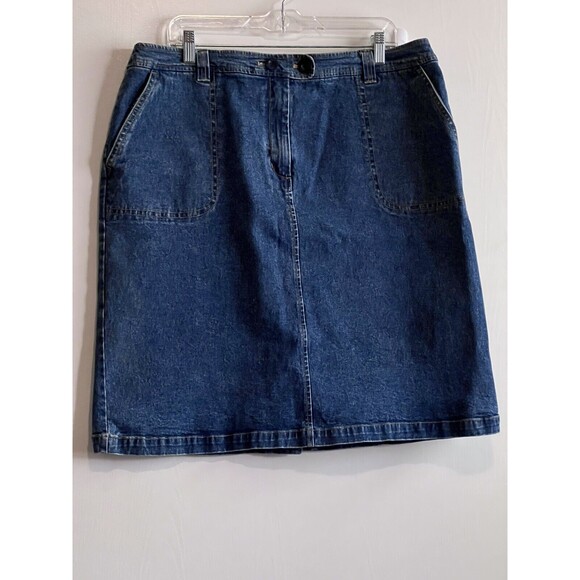 Appleseed’s Denim Skirt Size 18 Front & Back Pockets Belt Loops Button Zip - Picture 1 of 9